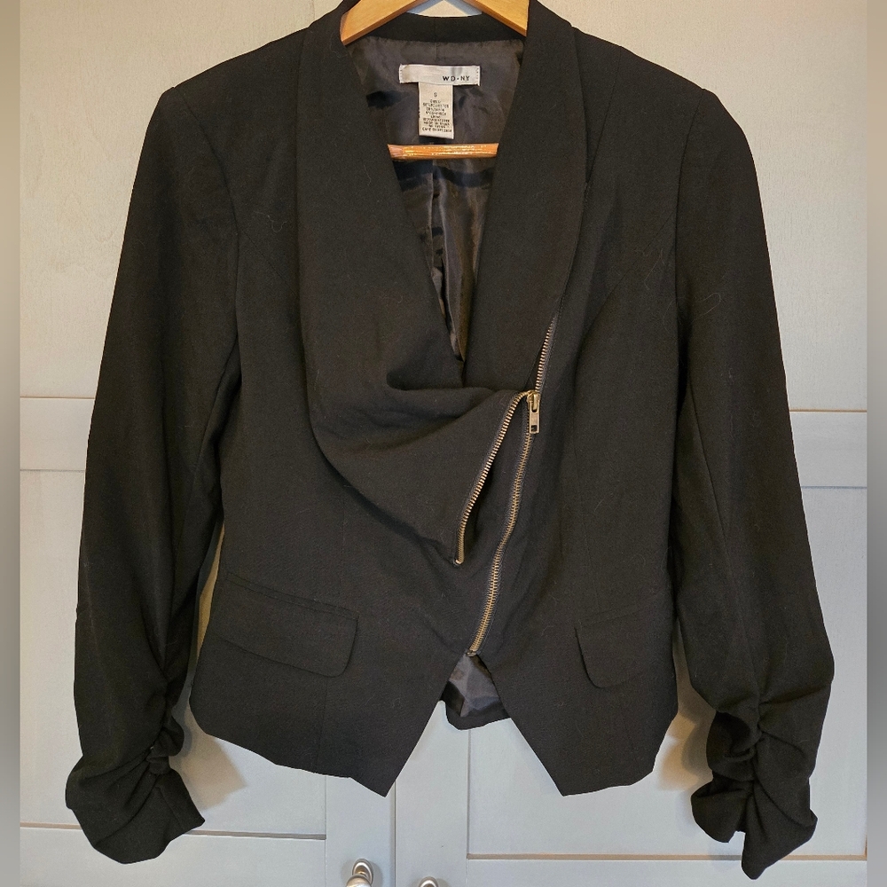 Black Blazer Asymmetrical Zipper